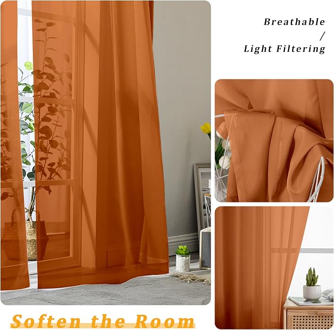 Gwine Burnt Orange Sheer Curtains - Image 4