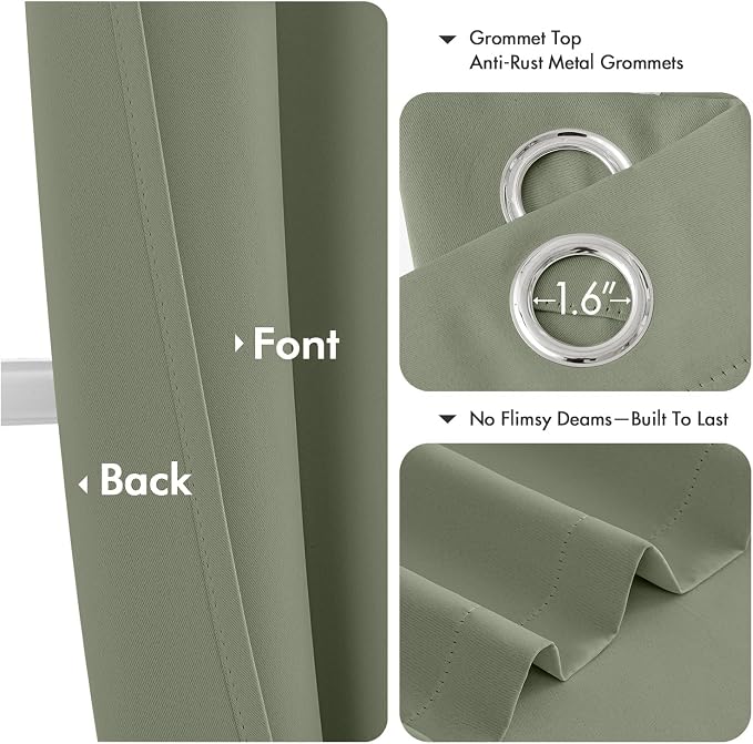 MIULEE Blackout Curtains for Bedroom 2 Panels 40 x 72 Inch Long Sage | Thermal - Image 4