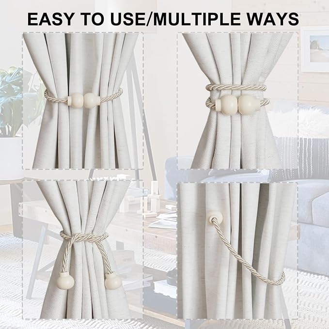 6 Pack Magnetic Curtain Tiebacks Modern Handmade Rope Curtain Tie Backs - Image 3
