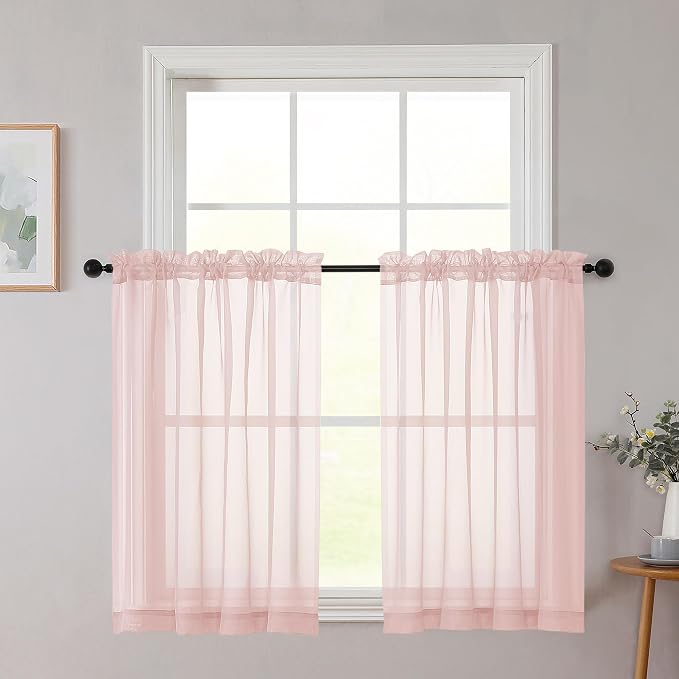 Cafe Curtains 36 Inch Length Tier 2 Pieces, Modern Soft Airy Sheer Kitchen by WelvetBLK
