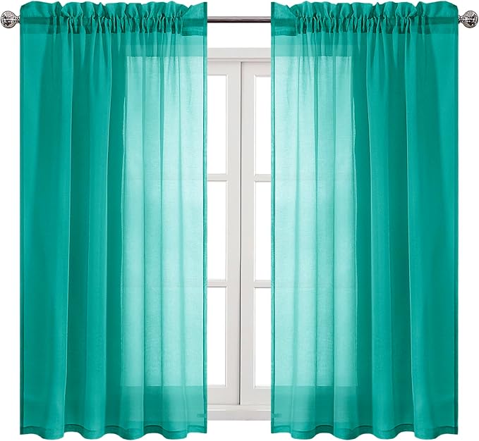 DWCN Teal Sheer Curtains Semi Transparent Voile Rod Pocket Curtains - Image 9