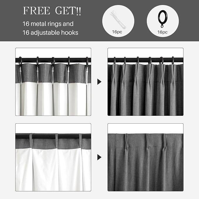AUSSPVOCT Pinch Pleated 90 Inch Linen Curtains 100% Blackout - Image 3