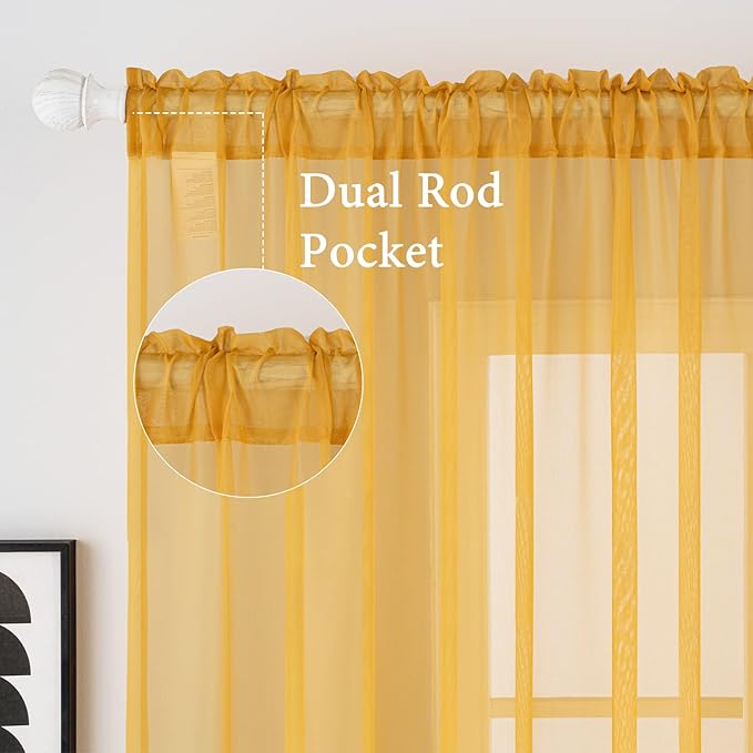 MIULEE 2 Panels Solid Color Sheer Window Curtains Elegant Window Voile Fall - Image 2