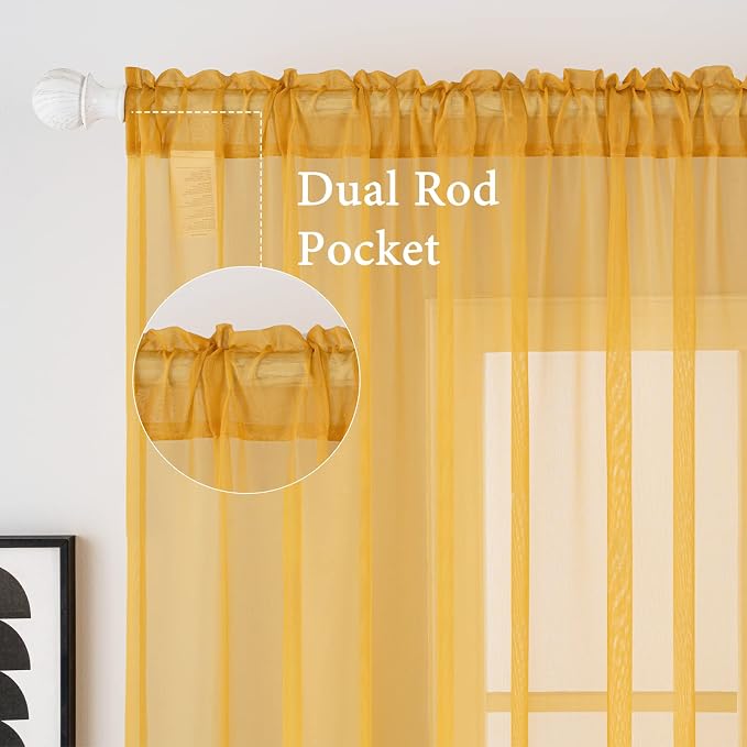 MIULEE 2 Panels Solid Color Sheer Window Curtains Elegant Window Voile Fall - Image 2