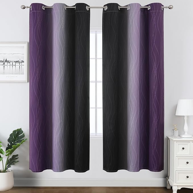 Estelar Textiler Black and Purple Ombre Blackout Curtains - Image 2