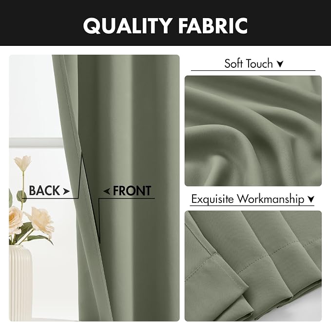 MIULEE 4 Panels Set Sage Green Blackout Curtains 63 Inch Length Bedroom | - Image 7