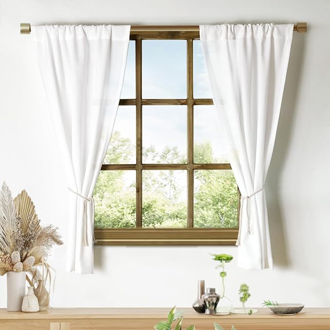 Oindec aux Linen Kitchen Curtains 45 Inch Length Cafe Curtain Tiers - Image 2