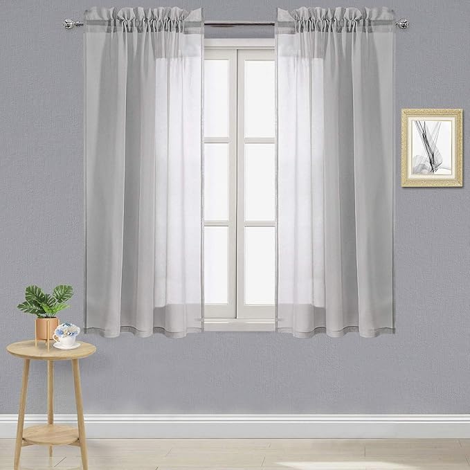 DWCN Grey Sheer Curtains Semi Transparent Voile Rod Pocket Curtains by DWCN