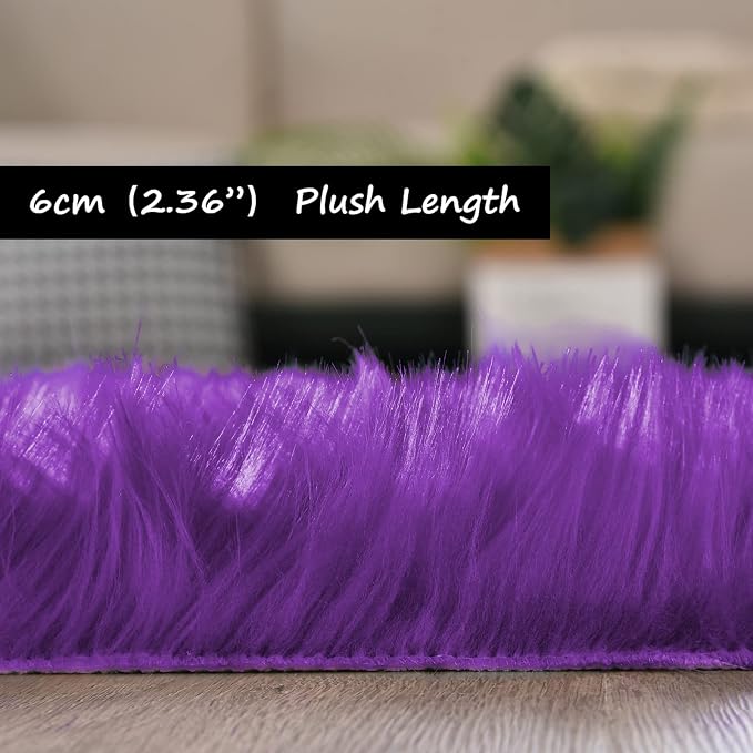 Goolela Purple Fluffy Sheepskin Rug 4x6 - Image 3