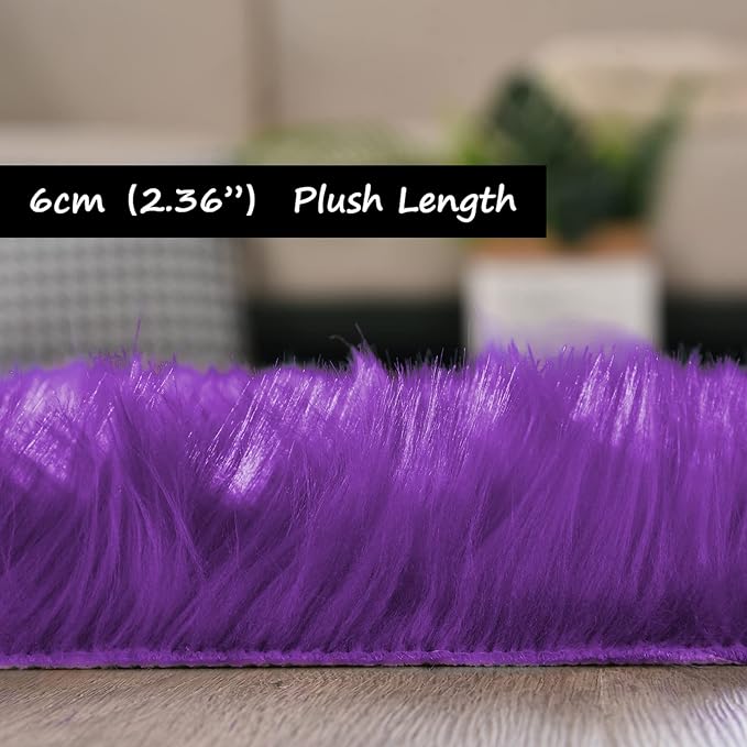 Goolela Purple Fluffy Faux Sheepskin Fur Rug Purple Fuzzy Furry Bedside Rug 2x3 - Image 3