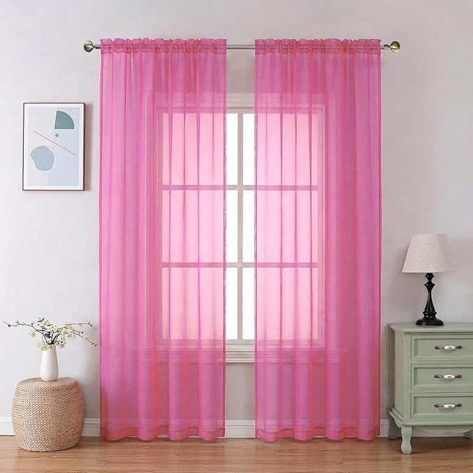 Aiyufeng Hot Pink Sheer Curtains 84 Inches Long 2 Panels Set by Aiyufeng