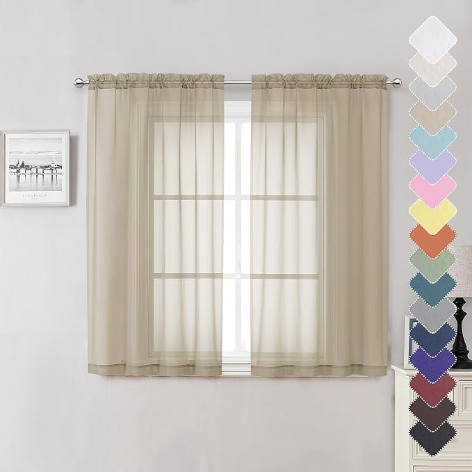 Lecloud Taupe Sheer Curtains 54 Inch Length 2 Panels Set, Balance Light & by Lecloud