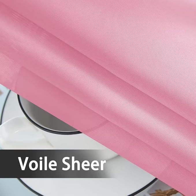 youleyar Solid Sheer Rod Pocket Curtain Voile Draperies 2 Panels White Beige - Image 6