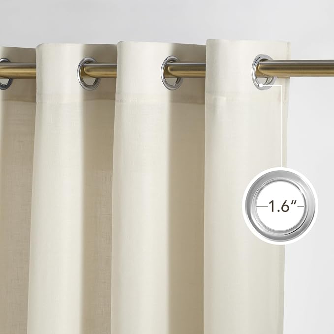 NICETOWN Bone White Linen Sheer Bedroom Curtains, Grommet Thick Flax Semi Sheer - Image 2