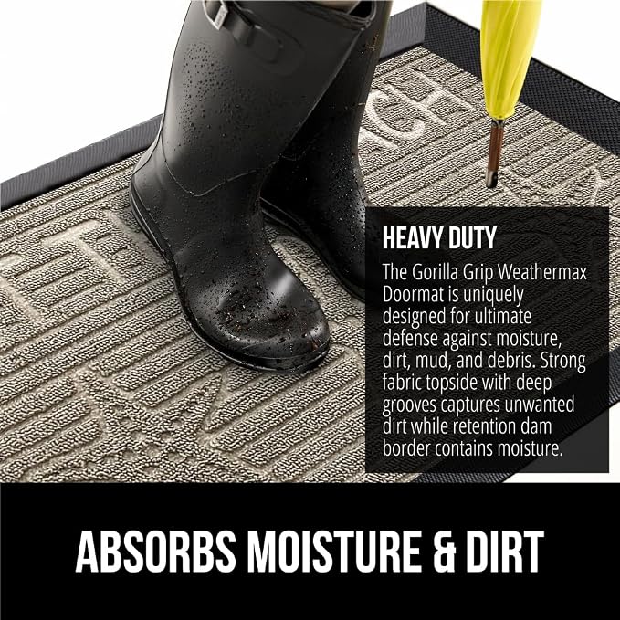 GORILLA GRIP 100% Waterproof All-Season WeatherMAX Doormat 35x23, US Designed - Image 4