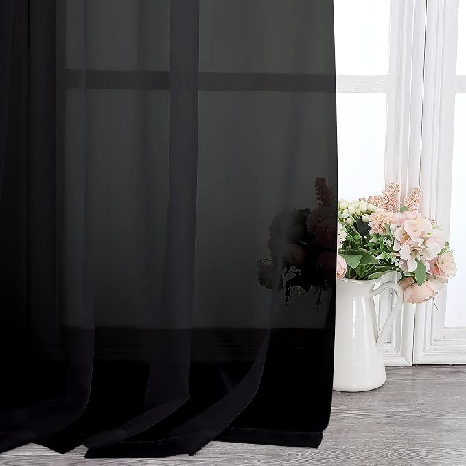 Simplebrand Black Sheer Curtains 108 Inches Long, Extra Long Rod Pocket Solid - Image 5