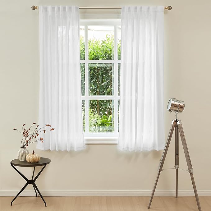 MYSKY HOME Short Curtains for Small Kitchen Windows 45 inches Length, Linen - Image 2