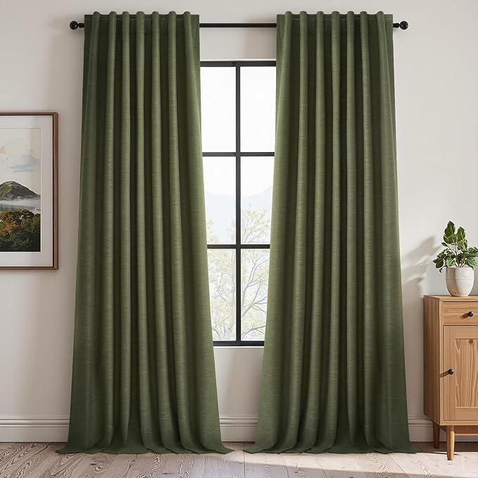 Olive Green Curtains 120 Inch Long 2 Panels Set by Topfinel