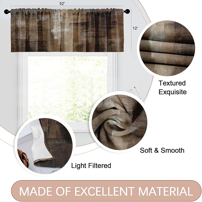Emvency 4 Pack Valances Window Treatments, Abstract Dark Brown Art Painting - Image 2