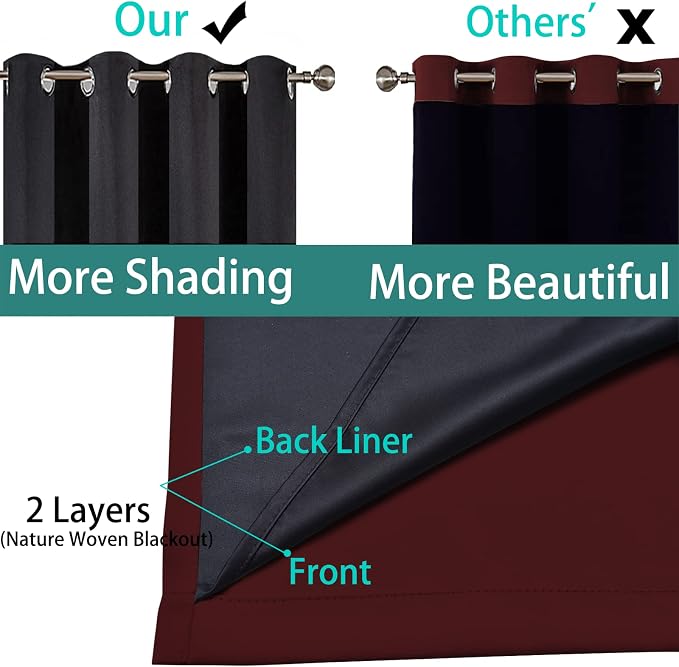 Yakamok 100% Blackout Lined Panels, Room Darkening Thermal Insulated Blackout - Image 5