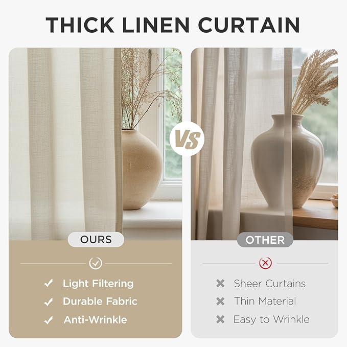 Joydeco Linen Curtains 120 inch Length 2 Panel Set, Light Filtering Curtain - Image 4