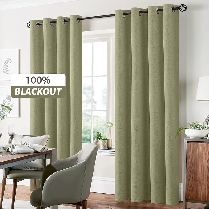 Yakamok Linen Sage Curtains 100% Blackout 63 Inches Long, Room Darkening - Image 7