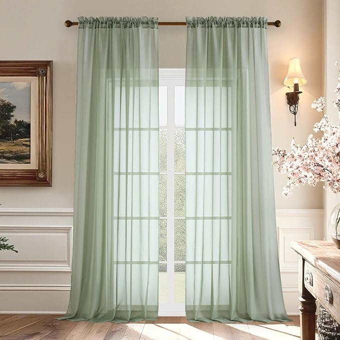 Aiyufeng Voile Sheer Sage Green Curtains by Aiyufeng