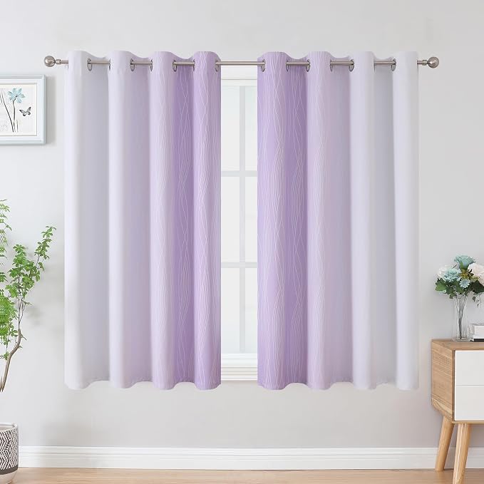 Estelar Textiler Lilac and Greyish White Blackout Curtains 45 Inch Length - Image 2