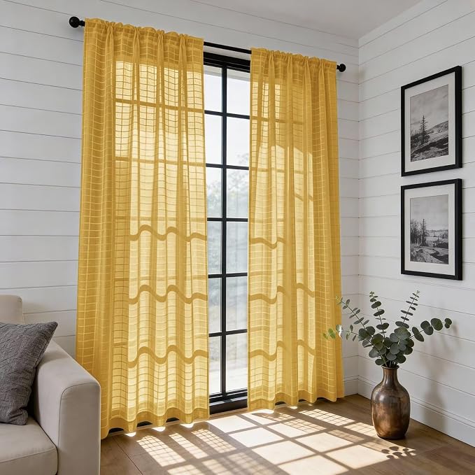 SpaceDresser Check Sheer Curtains 84 Inches Long - Image 6