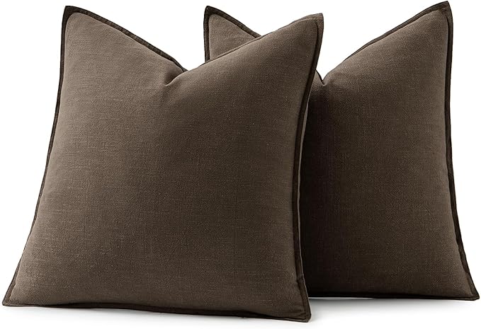 MIULEE Decorative Linen Euro Sham Pillow Covers 22x22 Inch Dark Coffee - Image 6