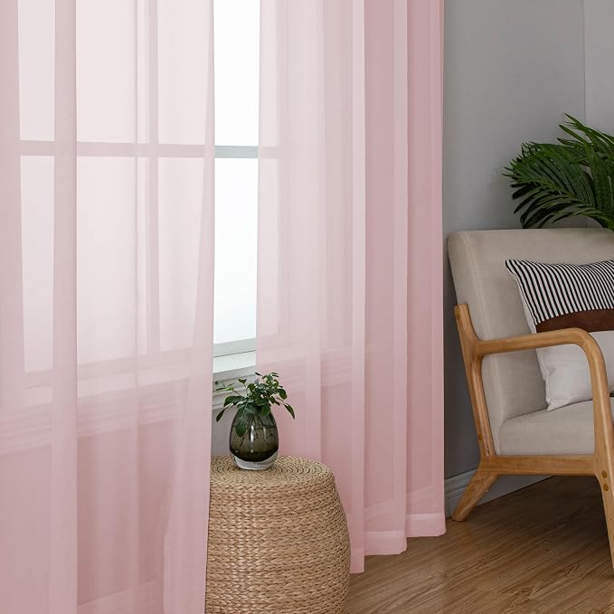 Simplebrand Blush Sheer Curtains 96 Inches Long, Light Filtering Light Purple - Image 4