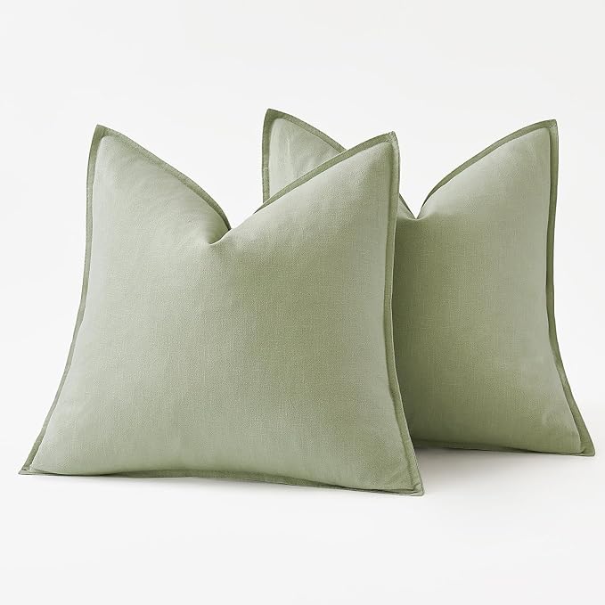 MIULEE Decorative Linen Euro Sham Pillow Covers 24x24 Light Green ​Boho - Image 6