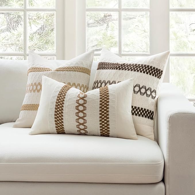 MIULEE Set of 2 Coco Brown Boho Decorative Pillow Covers 18x18 Inch Farmhouse - Image 3