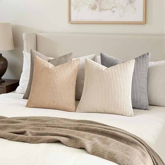 MIULEE Boho Farmhouse Neutral Cream Throw Pillow Covers 18x18 Inch Set of 4 - Image 4
