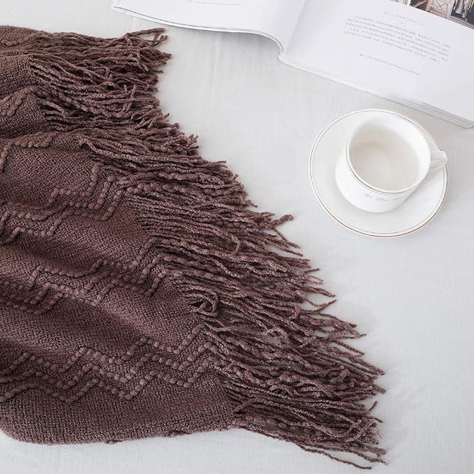 BOURINA Brown Throw Blanket 60x80 Inches Throw Textured Solid Soft Sofa Throw - Image 3