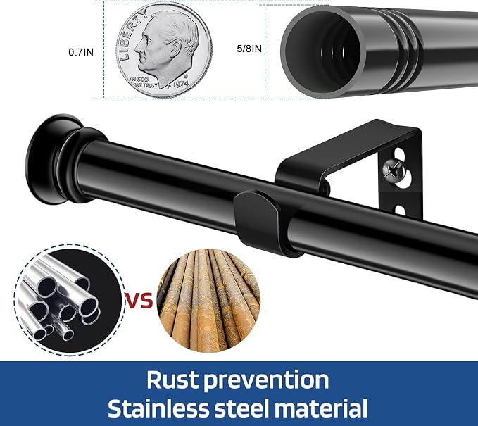 Small Curtain Rods for Windows 30" to 45" 5/8 Inch Standard Decorative Black - Image 3