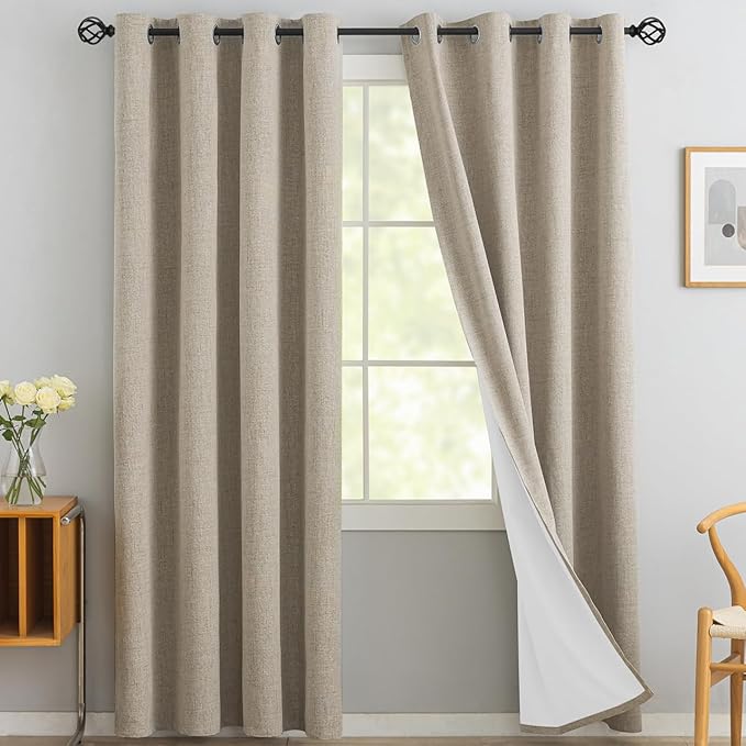 Yakamok Natural Linen Curtains 100% Blackout 84 Inches Long, Room Darkening by Yakamok