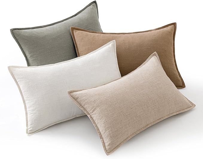 MIULEE Neutral Linen Pillow Covers Pack of 4 Decorative Natural Solid Throw by MIULEE
