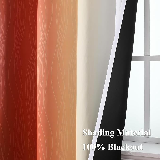 Estelar Textiler Burnt Orange and Greyish White Ombre Blackout Curtains 90 Inch - Image 5