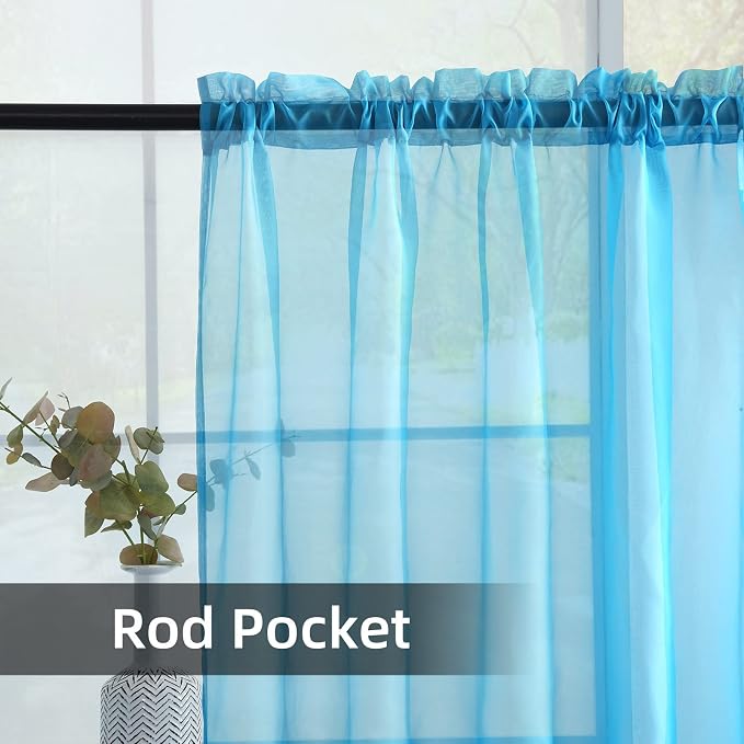 youleyar Solid Sheer Rod Pocket Curtain Voile Draperies 2 Panels White Beige - Image 3