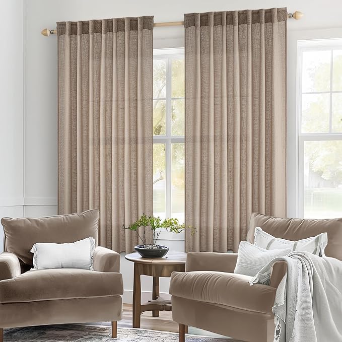 MIULEE Taupe Linen Curtains 54 Inch Length 2 Panels - Image 2