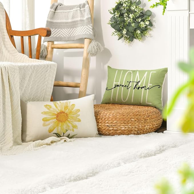 AVOIN colorlife Home Sweet Home Spring Summer Flowers Green Throw Pillow Covers - Image 5