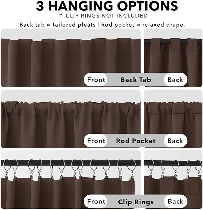 Deconovo Blackout Curtains, Thermal Insulated, W70 x L63 2 Panels, Back Tab - Image 2