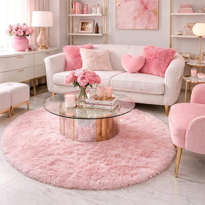 Amdrebio Pink Round Area Rugs 8Ft - Image 4
