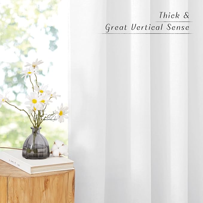 NICETOWN White Linen Kitchen Window Curtains Over Sink, Grommet Thick Linen - Image 3