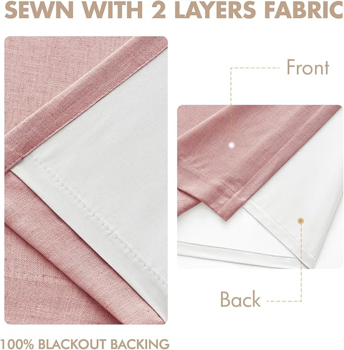 MIULEE Pink Pinch Pleated 100% Blackout Linen Curtains 40x102 Inches | Room - Image 5
