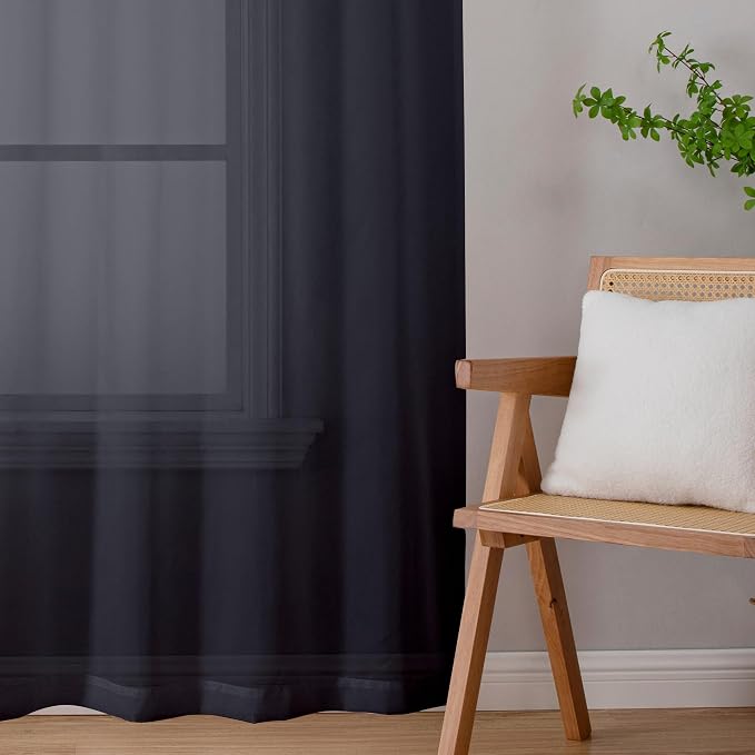 Lecloud Black Sheer Curtains 78 Inches Long 2 Panels Set, Privacy Voile Light - Image 6