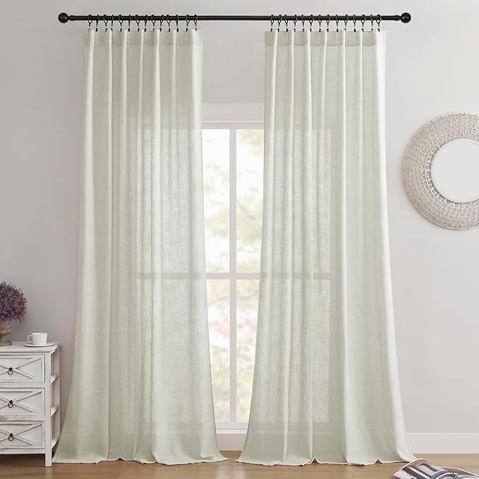 Joydeco Linen Curtains 96 Inch Length 2 Panel Sets, Light Filtering Curtains - Image 2