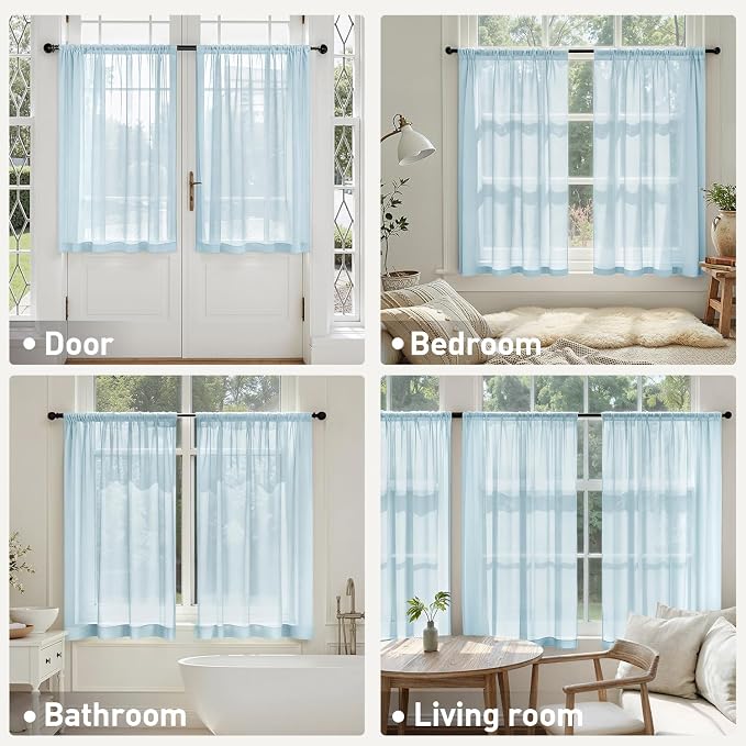 MIULEE Sky Blue Sheer Curtains 63 Inches Long, 4 Panels Set, Light Filtering - Image 6