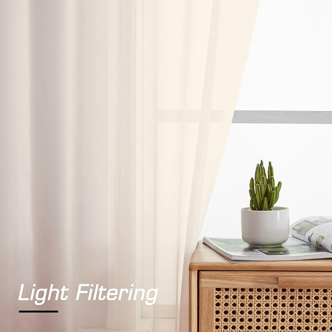 Simplebrand Cream Sheer Curtains 84 Inches Long, Light Filtering Rod Pocket - Image 5